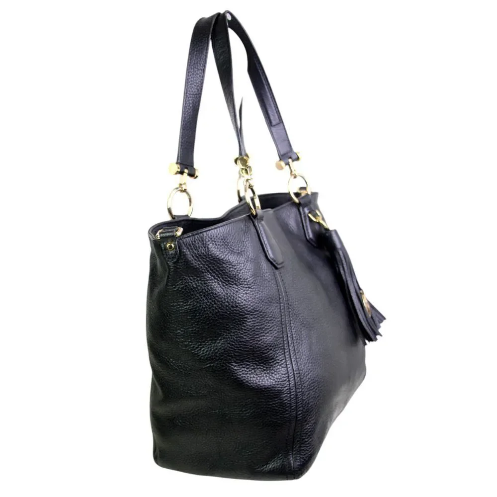 LARGE Michael Kors BLACK GENUINE LEATHER TASSEL SHOULDER BAG TOTE HANDBAG PURSE